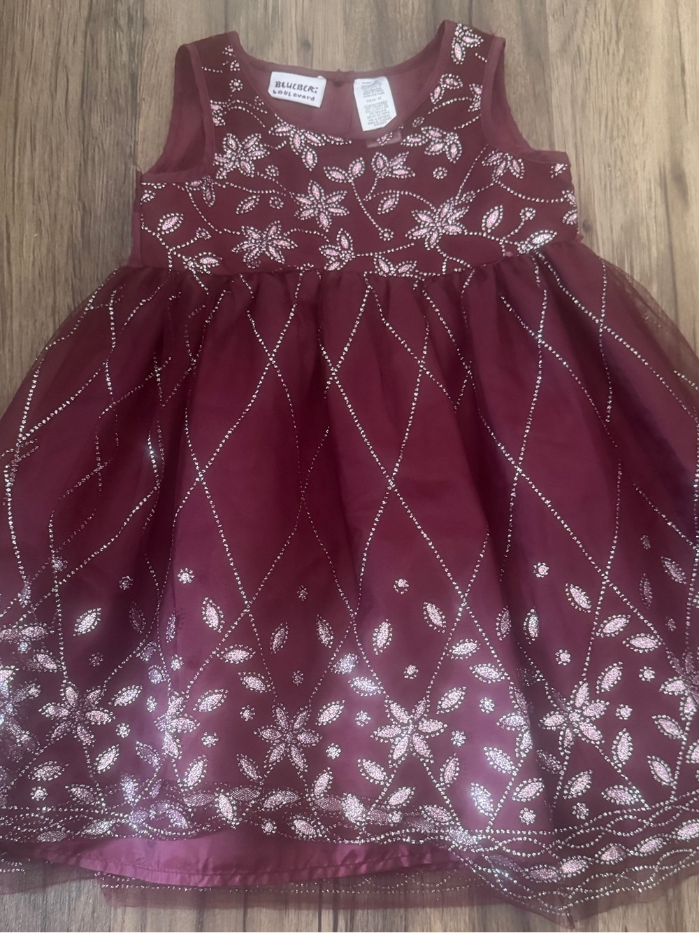 Bluberri Kids Maroon Glitter Floral Tulle Dress